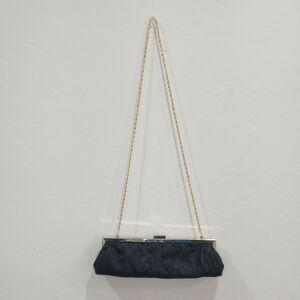 Cache Black Satin Evening Bag with Gold Chain Strap Formal Party Evening Clutch